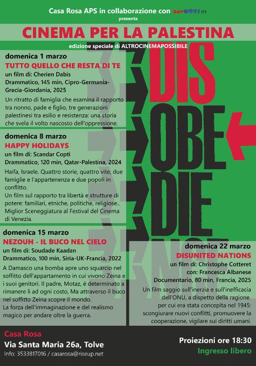 Proiezione "Tutto quello che resta di te" Cinema per la Palestina