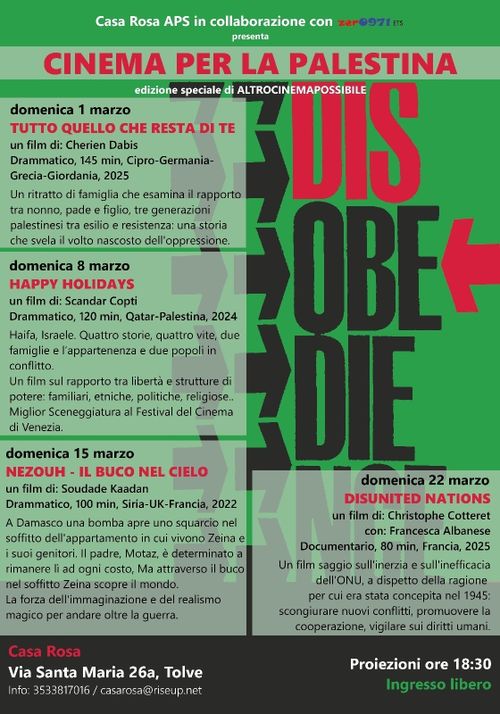 Proiezione "Tutto quello che resta di te" Cinema per la Palestina