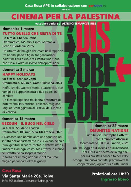 Proiezione "Tutto quello che resta di te" Cinema per la Palestina