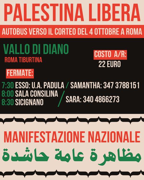 AUTOBUS DAL VALLO DI DIANO PER IL 4 OTTOBRE